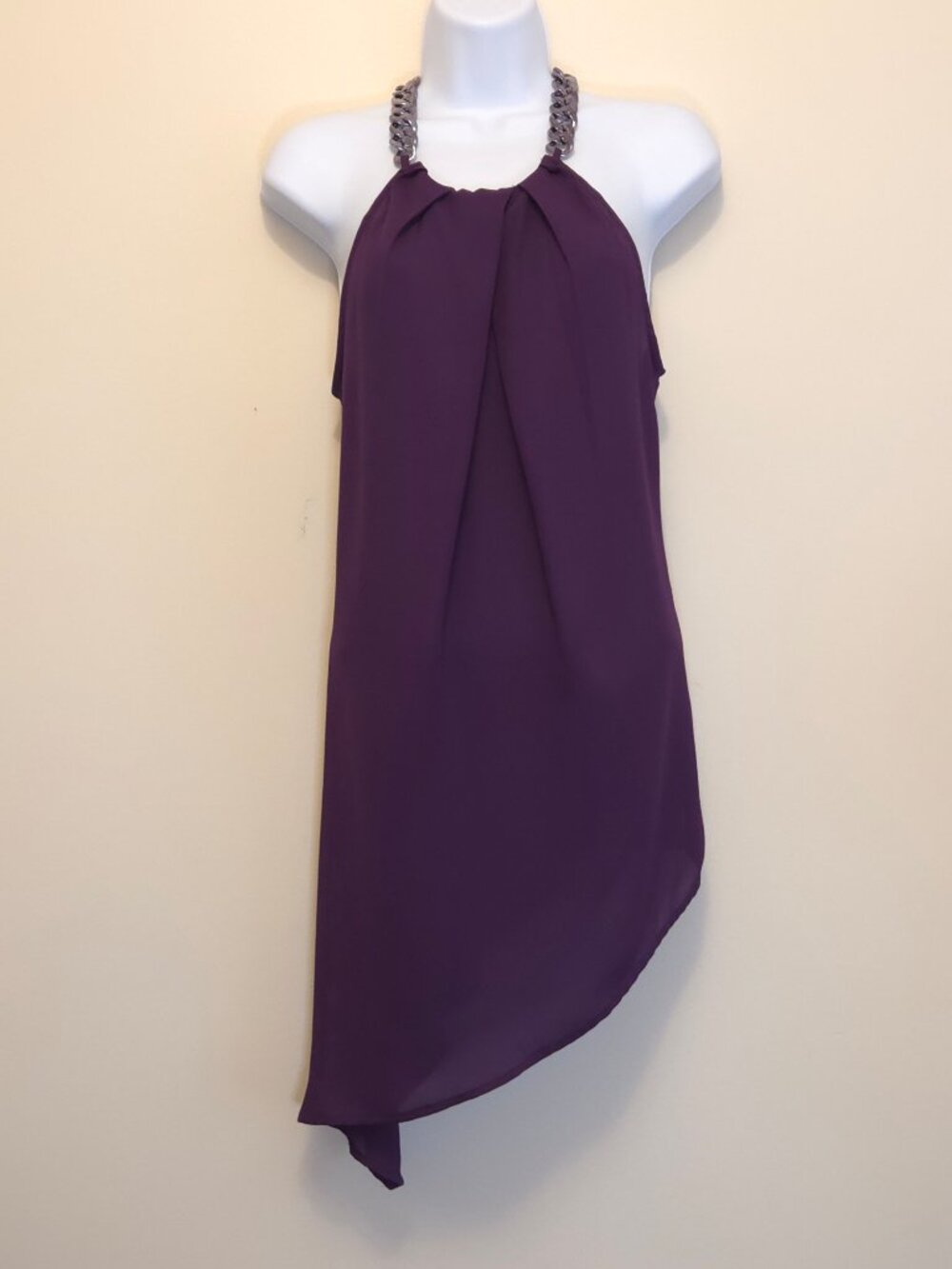 NY&Co 7th Ave Purple Faux Link Halter Sleeveless Asymmetrical Tunic Top - S TALL